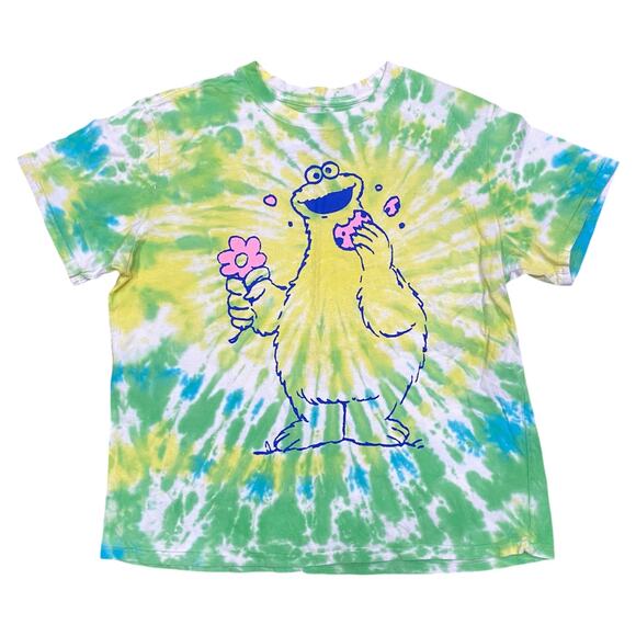 Sesame Street Cookie Monster Tee Size Large Tie-Dye Hippie Style T-Shirt - Picture 1 of 6